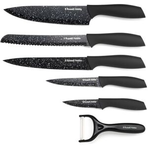 Russell Hobbs 6-Piece Knife & Peeler Set – Chef’s/Bread/Carving/Utility/Paring Knives, Marble-Effect Non-Stick Coated Blades, Soft-Touch Ergonomic Handles, Hand Wash, Black Russell Hobbs 6-Piece Knife & Peeler Set – Chef’s/Bread/Carving/Utility/Paring Knives, Marble-Effect Non-Stick Coated Blades, Soft-Touch Ergonomic Handles, Hand Wash, Black