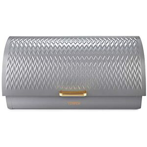 Tower T826090GRY Empire Roll Top Bread Bin, Stainless Steel, Grey and Brass, One Size Tower T826090GRY Empire Roll Top Bread Bin, Stainless Steel, Grey and Brass, One Size