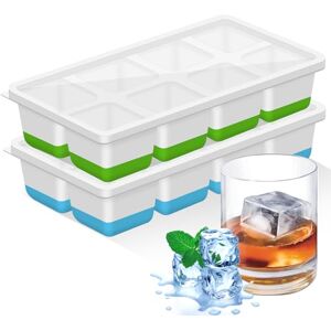 Woobroo Large Ice Cube Tray, 2 Pieces Silicone Ice Cube Tray with Lid for Whiskey, Cocktails, Beer, Wine, Refrigerated Drinks, BPA Free, Stackable Reusable (Green + Blue) Woobroo Large Ice Cube Tray, 2 Pieces Silicone Ice Cube Tray with Lid for Whiskey, Cocktails, Beer, Wine, Refrigerated Drinks, BPA Free, Stackable Reusable (Green + Blue)