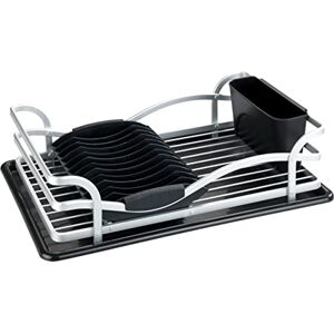 WENKO Aluminium Dish Drainer for Dishes, Ideal for Placing Next to the Sink, Made of Rustproof Aluminium and Plastic, 46.5 x 13 x 31.5 cm, Matte Silver/Black WENKO Aluminium Dish Drainer for Dishes, Ideal for Placing Next to the Sink, Made of Rustproof Aluminium and Plastic, 46.5 x 13 x 31.5 cm, Matte Silver/Black