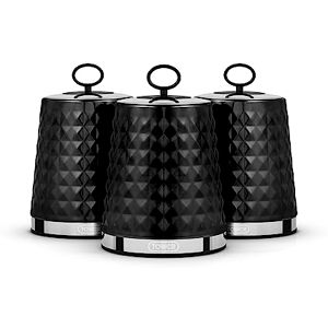 Tower T826207BLK Solitaire Set of 3 Canisters, Mirror Finished Steel Lid with Round Loop, Airtight, Black, Stainless Steel, 1.3 liters Tower T826207BLK Solitaire Set of 3 Canisters, Mirror Finished Steel Lid with Round Loop, Airtight, Black, Stainless Steel, 1.3 liters