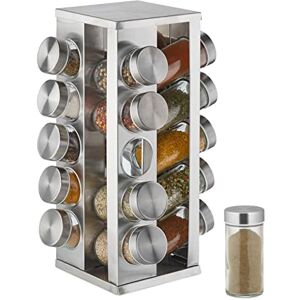 Relaxdays Spice Rack, 20 Glass Jars, Rotatable, Stainless Steel, H x D: approx. 33 x 20 cm, Silver Relaxdays Spice Rack, 20 Glass Jars, Rotatable, Stainless Steel, H x D: approx. 33 x 20 cm, Silver