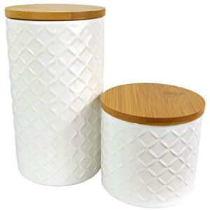 Leaf Ceramic Storage Jars Kitchen Canisters with Lids, Mixed Materials, Cream, 10cm/18cm Leaf Ceramic Storage Jars Kitchen Canisters with Lids, Mixed Materials, Cream, 10cm/18cm