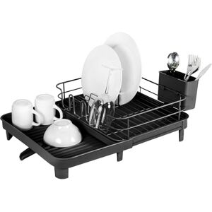 Amig Vika Extendable Dish Rack 41 x (31-52) x 16 cm Steel and Plastic Colour Black Dish Rack with Drip Tray and Drain Plug Capacity for 10 Plates and 6 Glasses Amig Vika Extendable Dish Rack 41 x (31-52) x 16 cm Steel and Plastic Colour Black Dish Rack with Drip Tray and Drain Plug Capacity for 10 Plates and 6 Glasses
