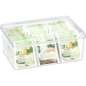 Relaxdays 10027797 Tea Box, 6 Compartments, 90 Teabags with Hinged Lid, Flavour-Preserving, HxWxD 9 x 21.5 x 14.5 cm, Transparent, PS Relaxdays 10027797 Tea Box, 6 Compartments, 90 Teabags with Hinged Lid, Flavour-Preserving, HxWxD 9 x 21.5 x 14.5 cm, Transparent, PS