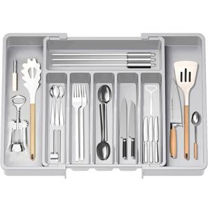 KOOSREEL Expandable Utensil Tray for Drawer, Cutlery Organizer, Drawer Organizer for Kitchen, Plastic Storage Holder for Cutlery, Spoons, Forks, Etc, Grey KOOSREEL Expandable Utensil Tray for Drawer, Cutlery Organizer, Drawer Organizer for Kitchen, Plastic Storage Holder for Cutlery, Spoons, Forks, Etc, Grey