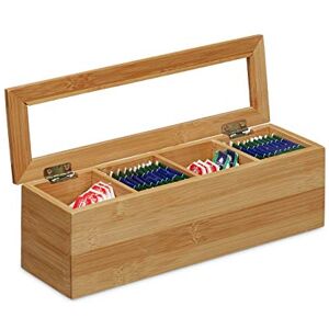 Relaxdays Bamboo Tea Box, 4 Compartments, Narrow, Plastic Window, Size: 9 x 30 x 9 cm, Small, Long, Natural Brown Relaxdays Bamboo Tea Box, 4 Compartments, Narrow, Plastic Window, Size: 9 x 30 x 9 cm, Small, Long, Natural Brown