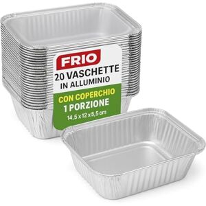 FRIO 20 Pieces Aluminium Single Portion Trays with Lids 1 Portion 14.5 x 12 x 5.5 cm – Ideal for Take Away, Catering, Roasting, Oven and Freezer, Cooking and Food Storage FRIO 20 Pieces Aluminium Single Portion Trays with Lids 1 Portion 14.5 x 12 x 5.5 cm – Ideal for Take Away, Catering, Roasting, Oven and Freezer, Cooking and Food Storage
