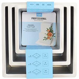 PME Square Cake Pans 6, 8, 10-Inch x 4-Inch Deep, Set of 3, Silver (SQRB68104) PME Square Cake Pans 6, 8, 10-Inch x 4-Inch Deep, Set of 3, Silver (SQRB68104)