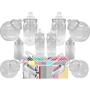 LARGE 10 MIXED Plastic Sweet Jars, 2 Tongs, 2 Scoops, 100 Bags Vintage Victorian Pick & Mix Sweet Shop Candy Buffet Kit Party Pack (Purple) LARGE 10 MIXED Plastic Sweet Jars, 2 Tongs, 2 Scoops, 100 Bags Vintage Victorian Pick & Mix Sweet Shop Candy Buffet Kit Party Pack (Purple)