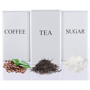 ASelected Tea Coffee Sugar Canisters 3 Piece Metal Food Storage Jars Decorative Tin Easy to Open Airtight Lids for Kitchen Accessories Essentials (White) ASelected Tea Coffee Sugar Canisters 3 Piece Metal Food Storage Jars Decorative Tin Easy to Open Airtight Lids for Kitchen Accessories Essentials (White)