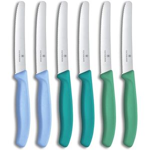 Victorinox Swiss Classic, Breakfast Knife, Table Knife Set, 6-Piece, Sharp Blade, Serrated Edge, 11 cm, Stainless Steel, Blue and Green Victorinox Swiss Classic, Breakfast Knife, Table Knife Set, 6-Piece, Sharp Blade, Serrated Edge, 11 cm, Stainless Steel, Blue and Green