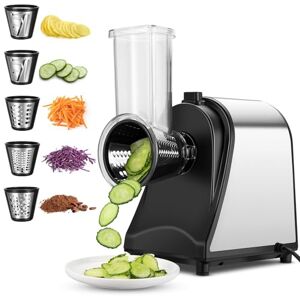 COOCHEER 5 in 1 Electric Vegetable Slicer, 250W Cheese Grater Shredder Salad Maker with 5 Stainless Steel Different Shapes of Blades, Vegetable Cutter for or Fruits, Cheeses COOCHEER 5 in 1 Electric Vegetable Slicer, 250W Cheese Grater Shredder Salad Maker with 5 Stainless Steel Different Shapes of Blades, Vegetable Cutter for or Fruits, Cheeses
