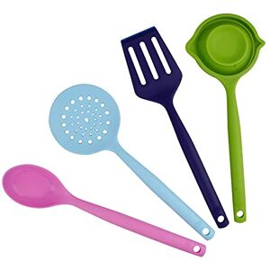 Tasty 4 Piece Kitchen Spoon Set, Colourful Silicone Utensils, Including Slotted Spoon, Straining Spoon, Serving Spoon and Ladle, Kitchen Gadget Set, Colour: Dark Blue, Blue, Pink, Green Tasty 4 Piece Kitchen Spoon Set, Colourful Silicone Utensils, Including Slotted Spoon, Straining Spoon, Serving Spoon and Ladle, Kitchen Gadget Set, Colour: Dark Blue, Blue, Pink, Green