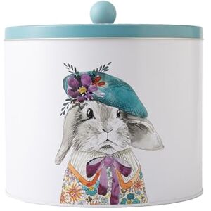 MIKASA Tipperleyhill Round Biscuit Tin, Illustrated Rabbit Design, Decorative Storage Tin Container For Snacks, Cookies, Loose Leaf Tea, Mints, Tea, Coffee, Sugar, In Matte Finish, 1 Piece 18 x 15cm MIKASA Tipperleyhill Round Biscuit Tin, Illustrated Rabbit Design, Decorative Storage Tin Container For Snacks, Cookies, Loose Leaf Tea, Mints, Tea, Coffee, Sugar, In Matte Finish, 1 Piece 18 x 15cm