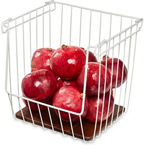 InterDesign iDesign 95389EU The Ría Safford Collection Wire Basket, Open Front Cupboard Made from Metal and Acacia Wood, Kitchen Storage and Organisation, White and Natural, 18/10 Steel InterDesign iDesign 95389EU The Ría Safford Collection Wire Basket, Open Front Cupboard Made from Metal and Acacia Wood, Kitchen Storage and Organisation, White and Natural, 18/10 Steel