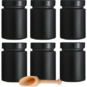 mikken 6 black spice jars 190 ml, preserving jars with screw lids including a spice scoop mikken 6 black spice jars 190 ml, preserving jars with screw lids including a spice scoop