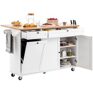 VEVOR Kitchen Island Cart with Storage, 153 cm Wide Mobile Kitchen Cart with Wheels, Drop Leaf, 2 Drawers, Trash Can Cabinet, Knife Holder, Spice Rack, and Towel Rack, Table for Dining Room, Pantry VEVOR Kitchen Island Cart with Storage, 153 cm Wide Mobile Kitchen Cart with Wheels, Drop Leaf, 2 Drawers, Trash Can Cabinet, Knife Holder, Spice Rack, and Towel Rack, Table for Dining Room, Pantry