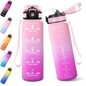 Baramumu 1000ML BPA Free Straw Water Bottle Motivational Water Bottle with Time Marker, Gym Straw Bottle Light Pink & Pink Baramumu 1000ML BPA Free Straw Water Bottle Motivational Water Bottle with Time Marker, Gym Straw Bottle Light Pink & Pink