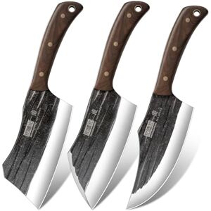 HOSHANHO Butcher Knife Set, 3-Piece High Carbon Steel Serbian Chef Knife Set of Heavy Duty Boning & Meat Cleaver & Viking Knife for Home, Cooking, Outdoor Camping BBQ HOSHANHO Butcher Knife Set, 3-Piece High Carbon Steel Serbian Chef Knife Set of Heavy Duty Boning & Meat Cleaver & Viking Knife for Home, Cooking, Outdoor Camping BBQ