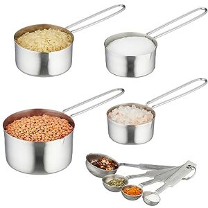 Relaxdays Measuring Cup and Spoon Set, 8-Piece, Stainless Steel, US ml Indications, Baking, with Handle, Silver, Various Sizes Relaxdays Measuring Cup and Spoon Set, 8-Piece, Stainless Steel, US ml Indications, Baking, with Handle, Silver, Various Sizes