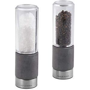 Cole & Mason H321803 Regent Salt and Pepper Mills, Precision+ Stemless, Concrete/Stainless Steel/Acrylic, 180 mm, Gift Set, Includes 2 x Salt and Pepper Grinders Cole & Mason H321803 Regent Salt and Pepper Mills, Precision+ Stemless, Concrete/Stainless Steel/Acrylic, 180 mm, Gift Set, Includes 2 x Salt and Pepper Grinders