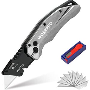 WORKPRO Heavy Duty Folding Utility Knife, Metal Box Cutter with Quick-Change Blade, Axis Lock for Fast Opening and Secure Locking, Includes 10 Blades WORKPRO Heavy Duty Folding Utility Knife, Metal Box Cutter with Quick-Change Blade, Axis Lock for Fast Opening and Secure Locking, Includes 10 Blades