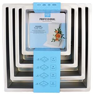 PME Square Cake Pans 6, 8, 10, 12-Inch x 3-Inch Deep, Set of 4, Silver,SQRB6810123 PME Square Cake Pans 6, 8, 10, 12-Inch x 3-Inch Deep, Set of 4, Silver,SQRB6810123