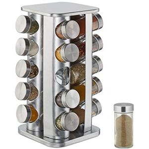Relaxdays 10032728 Spice Rack, 20 Glass Jars, Rotatable, Stainless Steel, H x D: Approx. 34 x 19 cm, Silver Relaxdays 10032728 Spice Rack, 20 Glass Jars, Rotatable, Stainless Steel, H x D: Approx. 34 x 19 cm, Silver