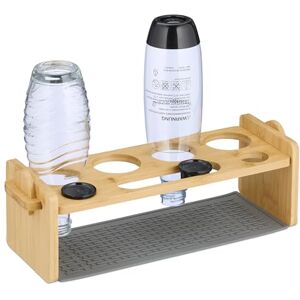 Relaxdays Holder for 4 Bottles, Compatable with Sodastream, Bamboo, Drying Rack with Silicone Drip Tray, Natural/Grey, 90% 10% Relaxdays Holder for 4 Bottles, Compatable with Sodastream, Bamboo, Drying Rack with Silicone Drip Tray, Natural/Grey, 90% 10%