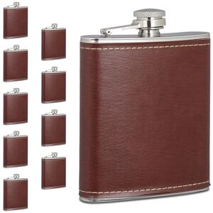 Relaxdays 10x Hip Flask, 200ml, Stainless Steel, Immitation Leather Cover, Pocket, 12.5 x 9.5 x 2.5 cm, Brown/Silver Relaxdays 10x Hip Flask, 200ml, Stainless Steel, Immitation Leather Cover, Pocket, 12.5 x 9.5 x 2.5 cm, Brown/Silver