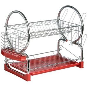 Premier Housewares 2 Tier Dish Drainer, Dish Rack with Drip Tray, Sink Caddy Chrome/Red Premier Housewares 2 Tier Dish Drainer, Dish Rack with Drip Tray, Sink Caddy Chrome/Red