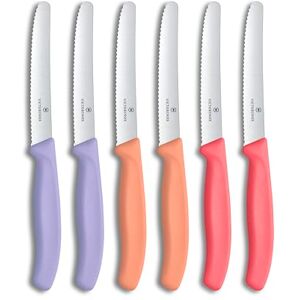 Victorinox Swiss Classic, Breakfast Knife, Table Knife Set, 6-Piece, Sharp Blade, Serrated Edge, 11 cm, Stainless Steel, Purple, Orange and Pink Victorinox Swiss Classic, Breakfast Knife, Table Knife Set, 6-Piece, Sharp Blade, Serrated Edge, 11 cm, Stainless Steel, Purple, Orange and Pink