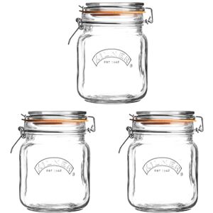 Kilner Square Clip Top Jar Set of 3, 1 Litre (1000ml) Airtight Glass Jars for Storing Coffee Beans Pickling Vegetables Chutneys Pasta Nuts BPA-Free Dishwasher Safe Kilner Square Clip Top Jar Set of 3, 1 Litre (1000ml) Airtight Glass Jars for Storing Coffee Beans Pickling Vegetables Chutneys Pasta Nuts BPA-Free Dishwasher Safe
