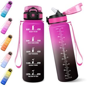 Baramumu 1000ML BPA Free Straw Water Bottle Motivational Water Bottle with Time Indicator Gym Straw Reddish Purple & Black Baramumu 1000ML BPA Free Straw Water Bottle Motivational Water Bottle with Time Indicator Gym Straw Reddish Purple & Black