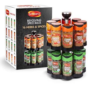 Schwartz Rotating Spice Rack with Spices Included, Spice Rack for Inside Cupboard, Kitchen Organiser, Kitchen Countertop Spice Rack, Includes 16 Herbs and Spices Jars Schwartz Rotating Spice Rack with Spices Included, Spice Rack for Inside Cupboard, Kitchen Organiser, Kitchen Countertop Spice Rack, Includes 16 Herbs and Spices Jars