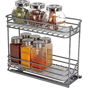 Household Essentials Glidez Powder-Coated Steel Pull-Out/Slide-Out Storage Organizer with Plastic Liners for Spice Rack Use 2 -Tier Design Fits Standard Size Cabinet or Shelf, Brushed Silver Household Essentials Glidez Powder-Coated Steel Pull-Out/Slide-Out Storage Organizer with Plastic Liners for Spice Rack Use 2 -Tier Design Fits Standard Size Cabinet or Shelf, Brushed Silver
