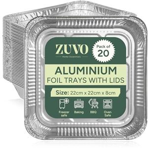 Zuvo Large Disposable Aluminium Foil Trays Containers with Paper Lids 22 x 22 x8 cm, Takeaway Containers Good for Baking Roasting Broiling Cooking Food Storage (20 Trays and Lids) (Packaging May Vary) Zuvo Large Disposable Aluminium Foil Trays Containers with Paper Lids 22 x 22 x8 cm, Takeaway Containers Good for Baking Roasting Broiling Cooking Food Storage (20 Trays and Lids) (Packaging May Vary)