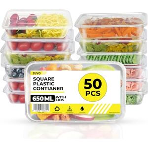 Zuvo Plastic Food Containers 650 ml Pack of 50 Reusable Food Containers Perfect Clear Plastic Food Storage Containers Microwave and Freezer Safe, Recyclable Zuvo Plastic Food Containers 650 ml Pack of 50 Reusable Food Containers Perfect Clear Plastic Food Storage Containers Microwave and Freezer Safe, Recyclable