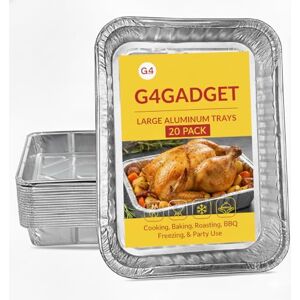 G4GADGET 20 Pack Large Aluminium Foil Trays (32x22x3 cm) Tin Foil Containers for Cooking, Baking, Roasting, BBQ, Freezing, and Party Use G4GADGET 20 Pack Large Aluminium Foil Trays (32x22x3 cm) Tin Foil Containers for Cooking, Baking, Roasting, BBQ, Freezing, and Party Use