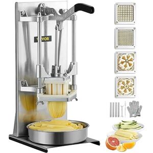 VEVOR Commercial French Fry Cutter with 4 Replacement Blades, 1/4″ and 3/8″ Blade Easy Dicer Chopper, 6-wedge Slicer and 6-wedge Apple Corer, Lemon Potato Cutter for French Fries with Extended Handle VEVOR Commercial French Fry Cutter with 4 Replacement Blades, 1/4″ and 3/8″ Blade Easy Dicer Chopper, 6-wedge Slicer and 6-wedge Apple Corer, Lemon Potato Cutter for French Fries with Extended Handle