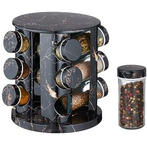 Relaxdays Spice Carousel, Rotating, Rack with 12 Empty Glass Jars, HxØ: 22x19 cm, Stainless Steel, Marble Design, Black, 22 x 19 x 19 cm Relaxdays Spice Carousel, Rotating, Rack with 12 Empty Glass Jars, HxØ: 22x19 cm, Stainless Steel, Marble Design, Black, 22 x 19 x 19 cm