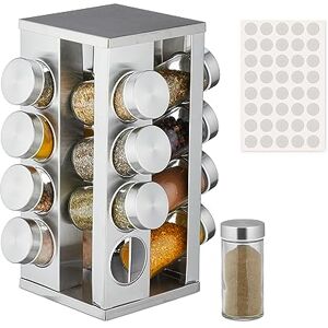 Relaxdays Spice Carousel, 20 Herb Jars, 40 Labels, 360° Rotatable, Stainless Steel, Glass, 27.5 x 19.5 x 19.5 cm, Silver Relaxdays Spice Carousel, 20 Herb Jars, 40 Labels, 360° Rotatable, Stainless Steel, Glass, 27.5 x 19.5 x 19.5 cm, Silver