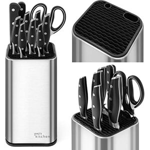 joeji's Kitchen Universal Knife Block Without Knives with Extra Slots for Scissors & Sharpening Rod, Rustproof Stainless Steel Kitchen Knife Holder joeji's Kitchen Universal Knife Block Without Knives with Extra Slots for Scissors & Sharpening Rod, Rustproof Stainless Steel Kitchen Knife Holder