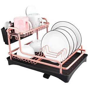 Tomorotec Never Rust Aluminum Dish Rack and Drain Board with Utensil Holder, 2-Tier Kitchen Plate Cup Dish Drying Rack Tray Cutlery Dish Drainer (Matt Rose Gold) Tomorotec Never Rust Aluminum Dish Rack and Drain Board with Utensil Holder, 2-Tier Kitchen Plate Cup Dish Drying Rack Tray Cutlery Dish Drainer (Matt Rose Gold)