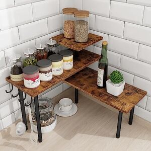 Homode Kitchen Countertop Organizer Corner Shelf, Bathroom Counter Organizer, 3 Tier Counter Shelf Space Saving Organization for Kitchen Counter, Spice Rack, Coffee Bar, Over Sink, Rustic Brown Homode Kitchen Countertop Organizer Corner Shelf, Bathroom Counter Organizer, 3 Tier Counter Shelf Space Saving Organization for Kitchen Counter, Spice Rack, Coffee Bar, Over Sink, Rustic Brown