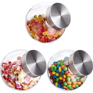 Relaxdays Set of 3 Jars, Volume 1.5 L, Storage Containers for Sweets, Food, Candy Bars, Stainless Steel Lid, Clear, 15.5 x 11 x 17 cm Relaxdays Set of 3 Jars, Volume 1.5 L, Storage Containers for Sweets, Food, Candy Bars, Stainless Steel Lid, Clear, 15.5 x 11 x 17 cm