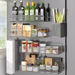 DTUQYX Magnetic Spice Rack, Refrigerator Organizer, 6 Pack Metal Grey Magnetic Shelf with Paper Towel Holder, Utensils Holder, Strong Magnets, Space Saving DTUQYX Magnetic Spice Rack, Refrigerator Organizer, 6 Pack Metal Grey Magnetic Shelf with Paper Towel Holder, Utensils Holder, Strong Magnets, Space Saving