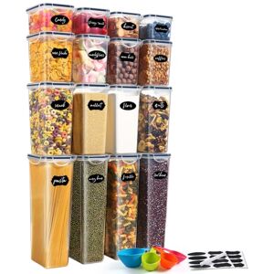 YASHE Airtight Food Storage Containers Set of 16, Plastic Cereal Storage Containers with Lids, BPA Free Kitchen and Pantry Organization for Dry Food, Pasta, Flour & Sugar, with Labels & Marker YASHE Airtight Food Storage Containers Set of 16, Plastic Cereal Storage Containers with Lids, BPA Free Kitchen and Pantry Organization for Dry Food, Pasta, Flour & Sugar, with Labels & Marker