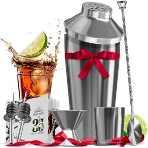 EATEX Bar Set Cocktail Shaker Set Bartender Kit, 8 Piece Silver Cocktail Set, Mixology Bartender Kit, Steel Drink Shakers Cocktail Kit, Bar Accessories: 24oz Martini Shaker, Muddler, Cocktail Book and More EATEX Bar Set Cocktail Shaker Set Bartender Kit, 8 Piece Silver Cocktail Set, Mixology Bartender Kit, Steel Drink Shakers Cocktail Kit, Bar Accessories: 24oz Martini Shaker, Muddler, Cocktail Book and More